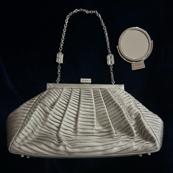 Judith Leiber Handbags - Judith Leiber Silver Satin Pleated Clutch